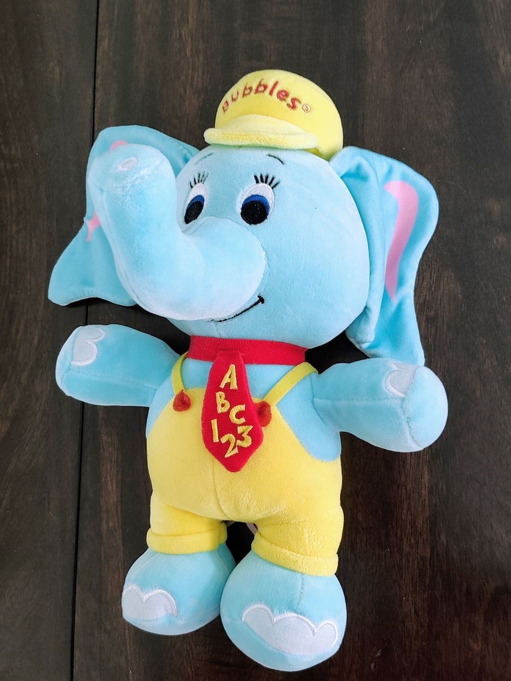 Fiesta Blue & Yellow Elephant Plush with Pink Ear Accents